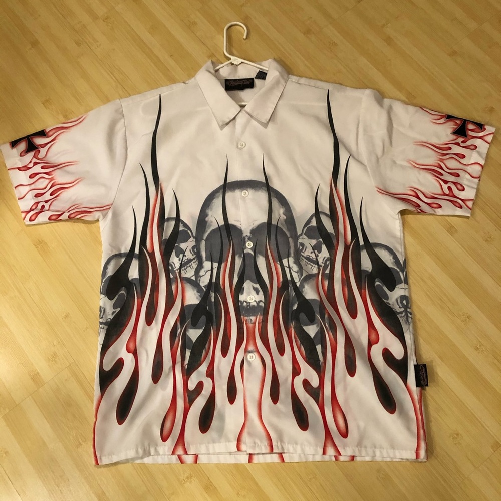 Sapphire Lounge Button Up Moto Flame Shirt size(L)